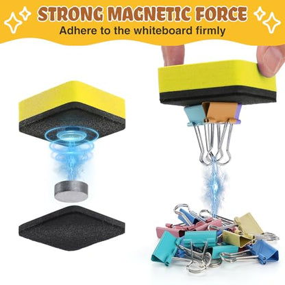 24Pcs Strong Magnetic Dry Erase Eraser, Classroom Must Haves, Square | 4 Color Mini Whiteboard Eraser, Classroom Essentials for Kindergarten, Prek, Elementary, Office - style: Square