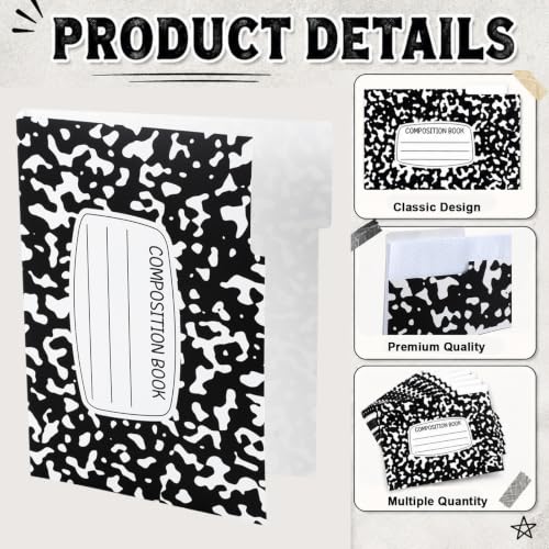 15 Pcs Composition Notebook File Folders for Filing Cabinet 9.6x11.6 Inches Black White Decorative File Pockets Composition Dividers Organizers Back to School Supplies for Teachers Students Classroom
