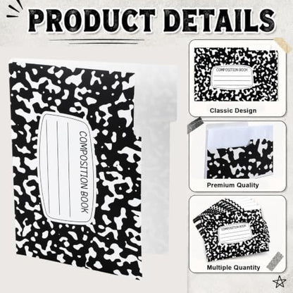 15 Pcs Composition Notebook File Folders for Filing Cabinet 9.6x11.6 Inches Black White Decorative File Pockets Composition Dividers Organizers Back to School Supplies for Teachers Students Classroom