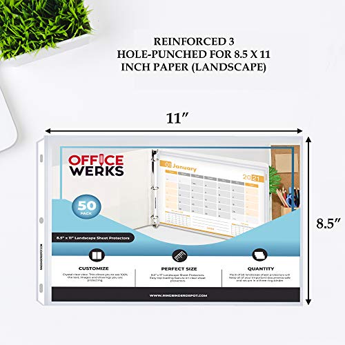 Performore 50 Sheet Protectors, Landscape Clear Sheet Protectors 8.5 X 11 Inch for 3 Ring Binder, Plastic Sheet Sleeves, Top Loading with 3 Hole-Punched Archival Safe, Non-Stick and Long-Lasting - size: 50 Pack