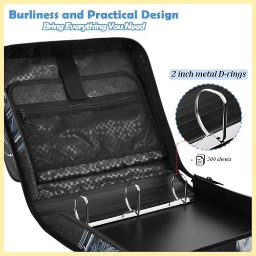Custom Binder Bag Personalized Moon and Wolf 3 Ring Zipper Binder Bag with Laptop Pockets and Shoulder Strap Tote Binders Organizer Case for School Office - color: Custom Wolf