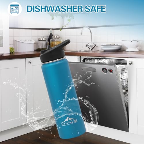 24oz Insulated Water Bottle–Vacuum Stainless Steel Bottle with | Straw, Spout, Handle, 3 Lids–Leak Proof, BPA Free, Fits Cup Holders–Metal Thermos for Hiking, Gym, Car, Bike （Light Blue） - color: Light Blue