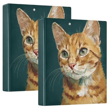 Fustylead American Shorthair Cat Impressionist Painting 3 Ring Binder, D-Rings 1.5" Hardcover Folder, Fits 200 Sheets of A4 Paper, Durable Clipboard & Clean View with Inside Pockets for School Home Of - size: 12.4x10.63x2.36 Inch-2 Pack