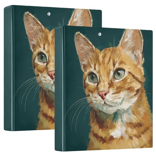 Fustylead American Shorthair Cat Impressionist Painting 3 Ring Binder, D-Rings 1.5" Hardcover Folder, Fits 200 Sheets of A4 Paper, Durable Clipboard & Clean View with Inside Pockets for School Home Of - size: 12.4x10.63x2.36 Inch-2 Pack