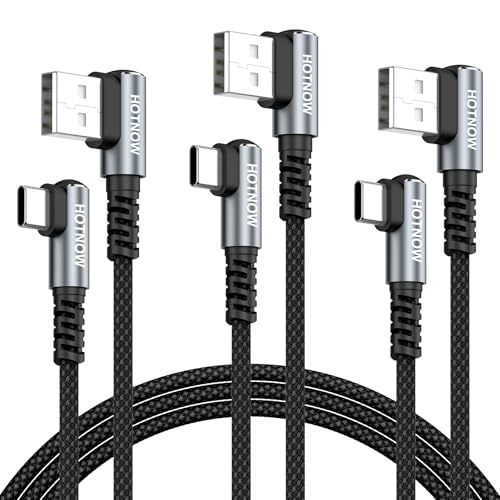 USB to USB C Cable Right Angle [3Pack 3ft] USB A to USB C 90 Degree Type C Fast Charging Cord Compatible with iPhone 17 16 15, Samsung Galaxy S10 S9 S8 Plus Note 9 8 and Type c Devices - color: Black+Grey, size: 3FT