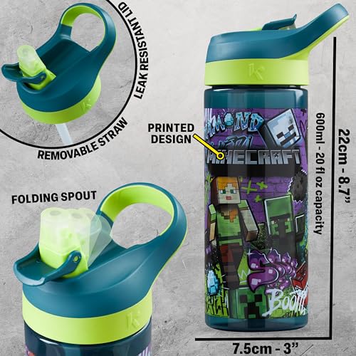 Get Trend Minecraft Kids Lunch Box 3 Pc Set with Insulated Lunch Bag, Bento Box with Two Mini Pots & 20 fl oz Water Bottle with Straw for School, Picnic, Creeper Gamer Gifts for Boys (Multi Minecraft) - color: Multi Minecraft