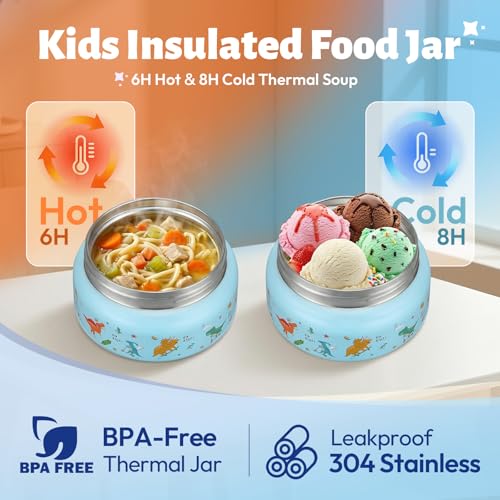Itslife Bento Lunch Box for Kids Set, insulated food container, 7 oz thermos for hot food, 12 oz thermos water bottle, Reusable Insulated Ice Bag & Fork Spoon Utensils Camping Travel Blue-KL - color: Blue-KL