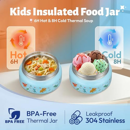 Itslife Bento Lunch Box for Kids Set, insulated food container, 7 oz thermos for hot food, 12 oz thermos water bottle, Reusable Insulated Ice Bag & Fork Spoon Utensils Camping Travel Blue-KL - color: Blue-KL