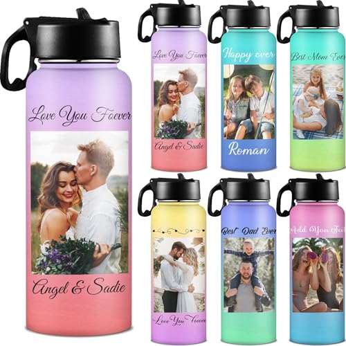 D-Story Personalized Insulated Water Bottle with Straw 18Oz Text Name Custom Picture Stainless Steel Sports Water Bottles for Kids Women Men Customized Double Wall Vacuum Cup Birthday Gifts - color: Design 24