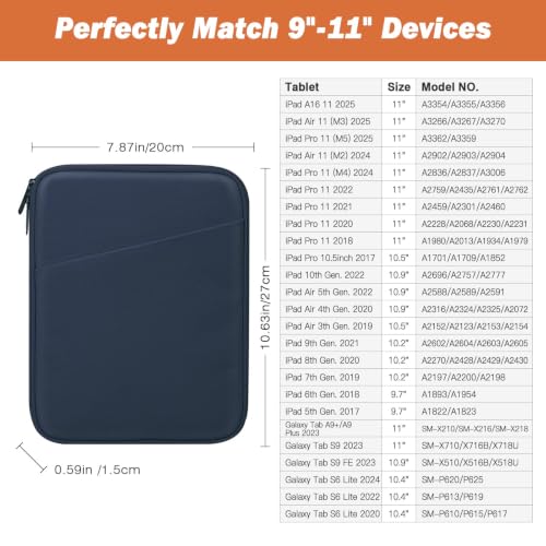 MoKo 9-11 Inch Tablet Sleeve Bag Carrying Case with Accessory Pocket | Fits iPad Air 11-inch M4, iPad Pro 11-inch M5, iPad A16 11-inch, iPad 10/9/8/7th and Tab S9/S8 11-inch, Indigo - color: Indigo, size: 9-11 Inch