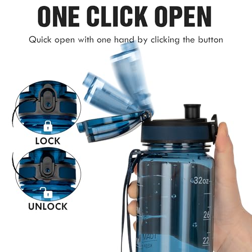 OLDLEY Water Bottle, 32oz Motivational Sports Water Bottle with Time Marker - Times to Drink - Tritan, BPA Free, Wide Mouth Leakproof,Midnight Blue - color: Midnight Blue