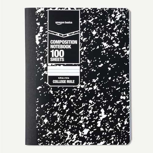 Amazon Basics Composition Notebook, College Ruled, 100 Sheets, 9.75" x 7.5", Marble Black, 12-Pack - color: Marble Black, size: College Ruled,12-pack