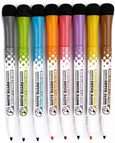 YES4QUALITY Dry Erase Markers for Whiteboard w/Eraser Caps (8 Pack), Magnetic White Board Marker Set for Kids, Ultra-Fine Tip, Assorted Colors & Low-Odor, Use for Office, Classroom & Home - size: 1 Count (Pack of 8)