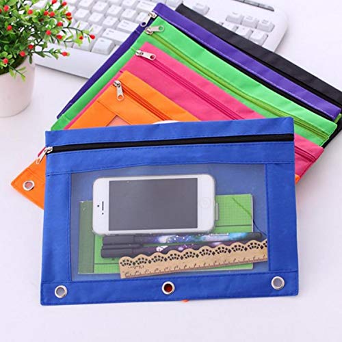 Pencil Pouch for 3 Ring Binder, Zipper Pencil Case Bag Three Hole with Clear Window Black 2 Pack - color: Black1