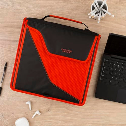 Five Star Zipper Binder, 3 Inch 3-Ring Binder with D Rings, Removable Padded Case, 5-Tab Expanding File and Multi-Use Strap, 850 Sheet Capacity, Red/Black (29296CE8) - color: Red/Black, size: 3 Inch
