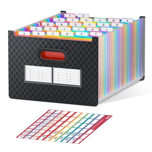 ThinkTex 26 Pockets Expanding File Folder, Upright & Open Top | A-Z Colorful Tabs, Larger Capacity Accordian Folder, Letter/A4 Size for School, Home and Office-Matt Black - color: Matt, size: 26 Pockets