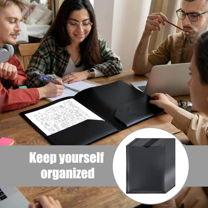 24 Pcs Plastic Folders with Front Clear Pocket and Business Card Holder 2 Pocket Heavy Duty Folders Plastic Letter Size Paper for Business School Office Supplies - color: Black