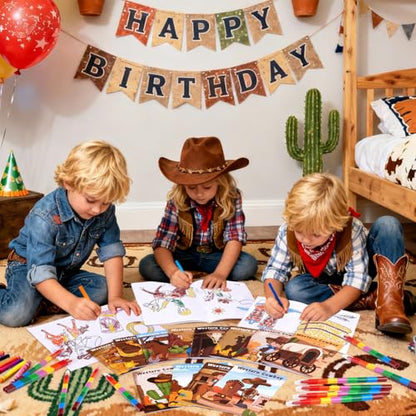 BenLouis 24 Western Cowboy Mini Coloring Books Kids With 24 Stacking Crayons Wild West Party Favors Activity Books Bulk for Kids Yee Haw Rodeo Goodie Bag Gift Stuffer Classroom Reward - style: Western Cowboy