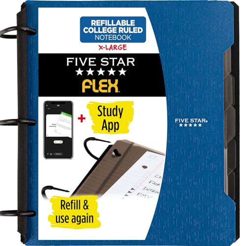 Five Star Flex Refillable Notebook + Study App, College Ruled Paper and 1-1/2 Inch TechLock Ring Binder with Pockets, Tabs and Dividers, 300 Sheet Capacity, Pacific Blue (29324AD2) - color: Pacific Blue, size: 1 Pack