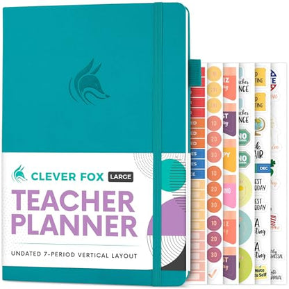 Clever Fox Teacher Planner, School & Homeschool Book, B5 Size Turquoise | Undated, 7x10, lay-flat binding, heavy-duty hardcover, teacher lesson weekly & daily planner, homeschool supplies - color: Turquoise, size: Smaller than A4 (7″ x 10″)