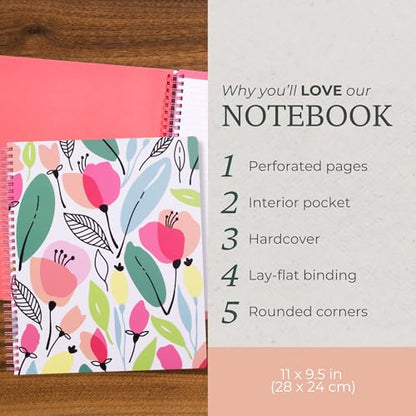Steel Mill & Co Cute Large Spiral Notebook College Ruled, 11" x 9.5" with Durable Hardcover and 160 Lined Pages, Pink Poppy - color: Pink Poppy