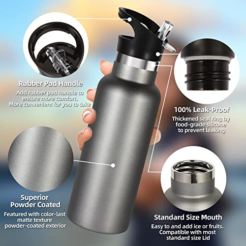 Volhoply 17oz Kids Insulated Water Bottle,Stainless Steel Water Bottles with Straw Lid,Double Wall Vacuum Metal Cups Water Bottle,Reusable Sports School Water Flask Keep Hot & Cold (Cold Grey,1 Set) - color: Cold Grey