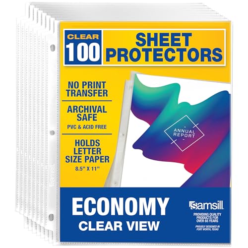 Samsill 100 Pack Sheet Protectors, 8.5x11 Inch Page Protectors for 3 Ring Binder, Standard Weight, Clear Protector, Letter Size, Top Loading, Acid Free - color: Clear, size: 100-Pack