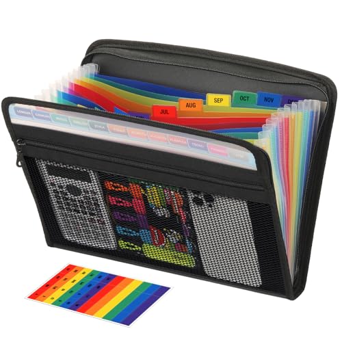H4D Accordion File Organizer, 13 Pocket Expanding File Folder, Color Pocket | Zippered, Front Mesh Pouch, Letter Size Paper, A4 Paper, Fit for Documents - color: Colored Pockets