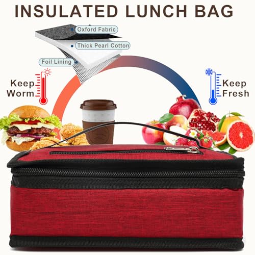 FlowFly Small Insulated Lunch box Portable Soft Bag Mini Cooler Thermal Meal Tote Kit with Handle for Work & School, Red - color: Deep red