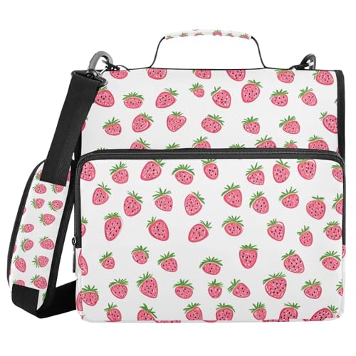 Zipper Binder Strawberry 3 Ring Binder with Shoulder Strap 500 Sheet Capacity Storage Organizer Trapper Keeper File Folder - color: Multicolored-1