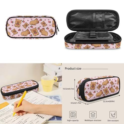 Strawberry Capybara 17 Inch School Bag Set for Boys 4 Pieces Soft Daily Kids Backpack with Lunch Box, Pencil Pouch & Water Bottle Holder for Elementary Ages 6-12 - color: Strawberry Capybara Print