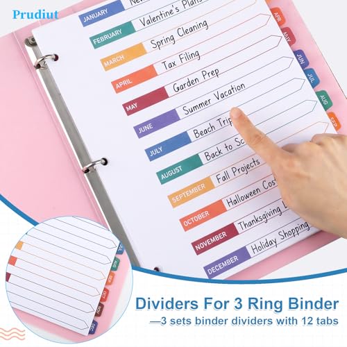 3 Sets 12 Tab Monthly Dividers for 3 Ring Binder Notebook, 8.5 x 11 Inch | White Paper and Multicolor Preprinted Month Tabs for Organizing Documents at Office, School, Home