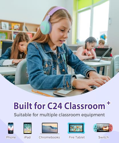 rockpapa Kids Headphones, Wired Headphones for Kids with Microphone, 85/94dB Volume Limiter Headphone for Girls Boys, Foldable Head Phones for School Tablet Laptop Purple Teal - color: Purple Teal