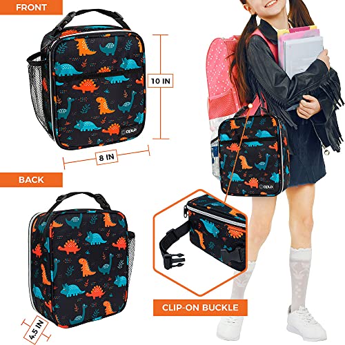 opux Insulated Lunch Bag for Kids Boys Girls, Small Compact Lunch Box with Wide Opening & Mesh Pockets, Reusable Lunch Pail for School, Work, Adults, Men, Women, Dinosaur - color: Dinosaur