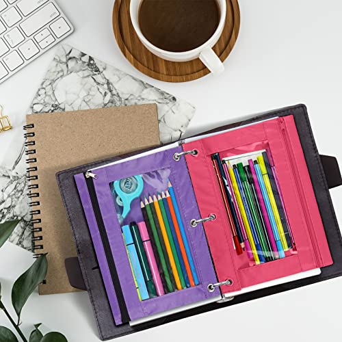 3-Ring Pen Pencil Pouch with Clear Window Stationery Bag Binder Case Classroom Organizers Purple - color: Purple