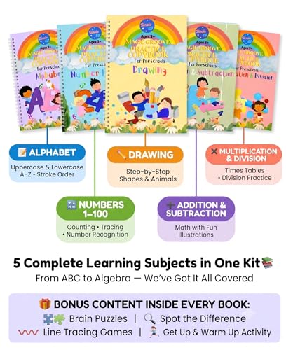 Large Magic Handwriting Practice Copybook, Grooved Handwriting Practice for Kids 3-8, Toddler Writing Practice, Math Calligraphy, Letter Tracing, for Preschool, The Beginner Kit - style: The Beginner Kit