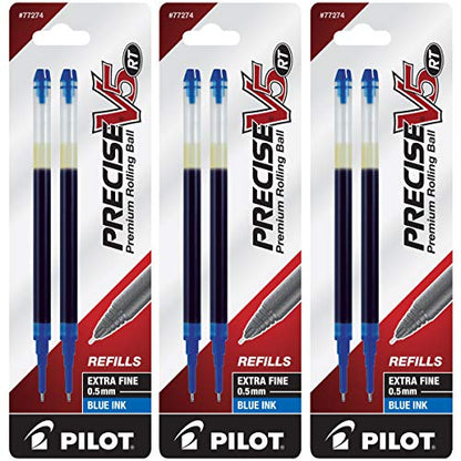 Pilot, Precise V5 RT Liquid Ink Refills, Extra Fine Point 0.5 mm, Blue, Pack of 6 - color: Blue, size: 1 Count (Pack of 6)
