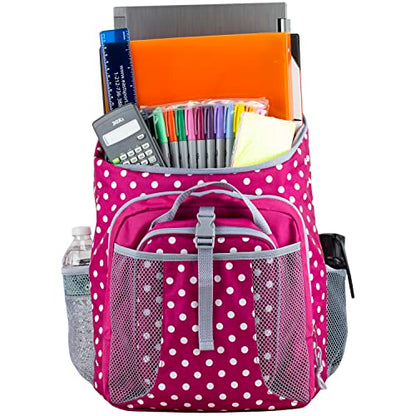 FUEL Lunch Backpack Set Water Resistant Bookbag Bag Soft Reusable Insulated Cooler Lunch Box Thermal Travel Office Lunch Bag, Pink Polka Dots - color: Pink Polka Dots