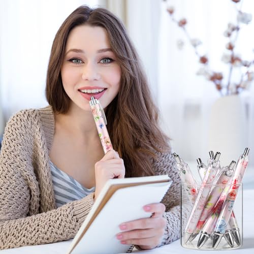 Cholemy 48 Pieces Flower Pens Bulk Spring Floral Ballpoint Pens Colorful Floral Retractable Black Ink for Women Spring Flower Writing Journaling Gifts Office Supplies - style: Spring