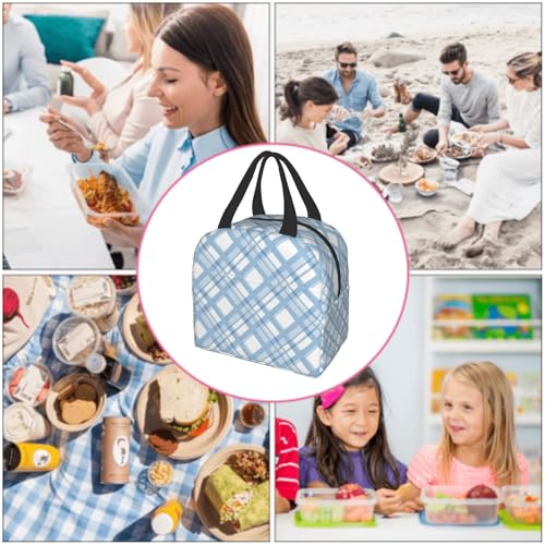 Nerxy Blue Buffalo Plaid Check Lunch Bag Modern Lunch Box 8x5x8.5inch Soft Meal Tote Bag Lunchbox For Women Kids Adults Work School Office Travel Picnic Outdoor - color: Blue