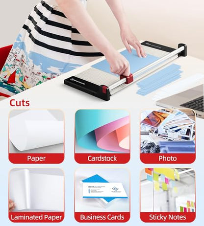Firbon 15" Rotary Paper Trimmer with Replaceable Blade, Heavy Duty 10-Sheet Capacity Cutter for Cardstock, Photos, Scrapbooking, Office, School & Studio