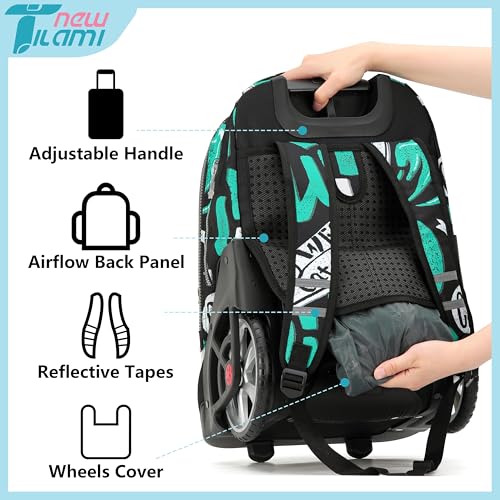 NEW TILAMI 19 Inch Rolling Backpack with Lunch Bag for Girls Boys Wheeled Laptop Backpack Durable Carry-on Bag School Travel, Beach Surf Rider - color: Green Beach Surf Rider