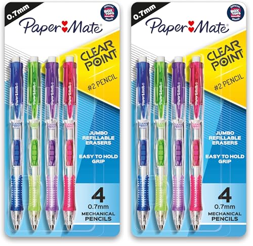 Paper Mate Clearpoint Mechanical Pencils, 0.7mm HB #2 Lead, Assorted Fashion Barrel Colors,Teacher Supplies, College, Note Taking, 4 Count (Pack of 2) - size: 4 Count (Pack of 2)