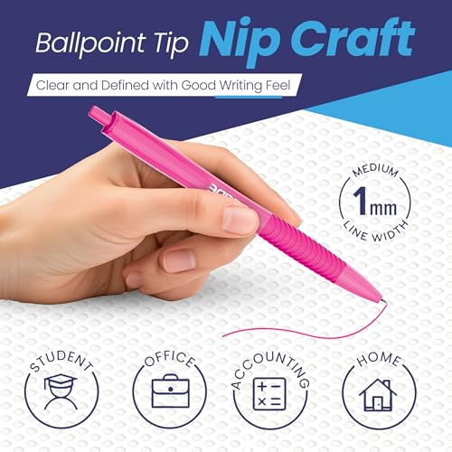 Retractable Ballpoint Pens, Pack of 5 Pens Ink, Smooth Writing Ballpoint Pens for Writing, Note-Taking & Everyday Use, Great for Office, School & Home (Pink) - color: Pink