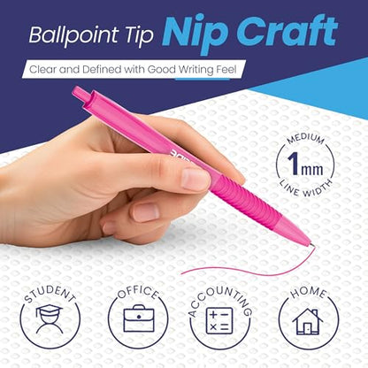 Retractable Ballpoint Pens, Pack of 5 Pens Ink, Smooth Writing Ballpoint Pens for Writing, Note-Taking & Everyday Use, Great for Office, School & Home (Pink) - color: Pink