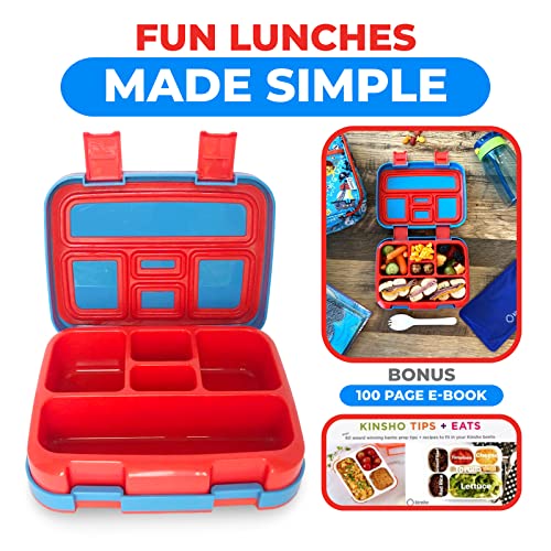 kinsho Bento Lunch Box for Kids Toddlers Boys, 5 Portion Sections Secure Lid, Microwave Safe BPA Free Removable Tray, Pre-School Kid Daycare Lunches Snack Container Ages 3 to 5, Blue Pirates - color: Blue Pirate Bento