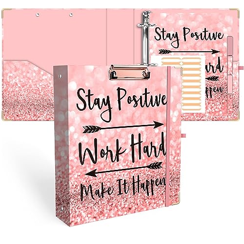 Lateefah 3 Ring Binder, 2 Inch Binder Organizer for Letter Size(8.5'' x 11'') with 5-Tab Dividers and Pockets, File Folders with Low Profile Clipboard for Office, School Supplies - color: Pink Stay Positive, size: 2'' Ring(Letter Size)