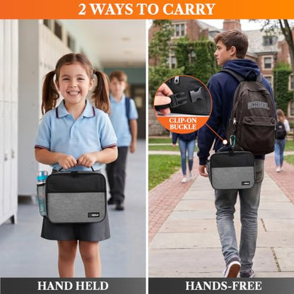 opux Insulated Lunch Bag for Kids, Reusable Lunch Box for School with Leakproof Lining, Compact Soft Cooler Tote for Boys & Girls, Front Pocket, Mesh Side Bottle Holder (Heather Gray) - color: Heather Gray