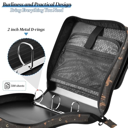 Western Cowboy Black Zipper Binder Bag 3 Ring with Shoulder Strap Zippered Binder Fits 13 Inch Laptop File Folder Document Organizer for College Office Supplies - color: Western Cowboy Black