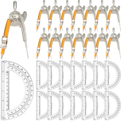 Mototo 30-PCS Geometry Tool Set, Math Compass for Geometry and 6 Inch Protractor Set Include Metal Compass with Pencil and Clear Plastic Protractor for Student Classroom Office Woodworking Art Drawing - style: 30 Pack